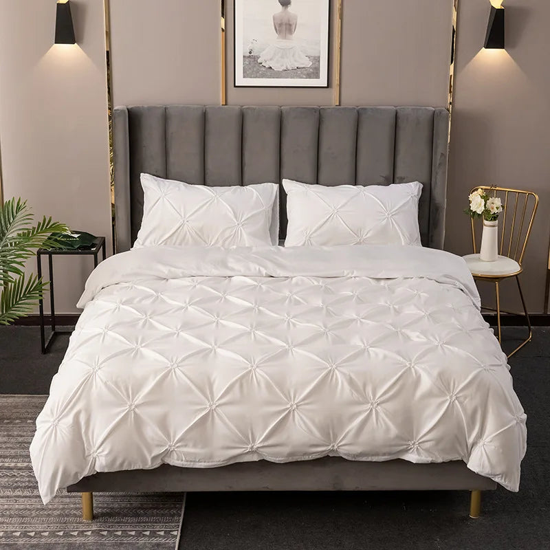 3D Pinch Pleated Duvet Cover Set Solid Durable Bedding - Brass Living