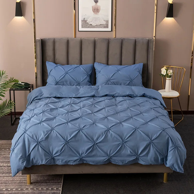 3D Pinch Pleated Duvet Cover Set Solid Durable Bedding - Brass Living
