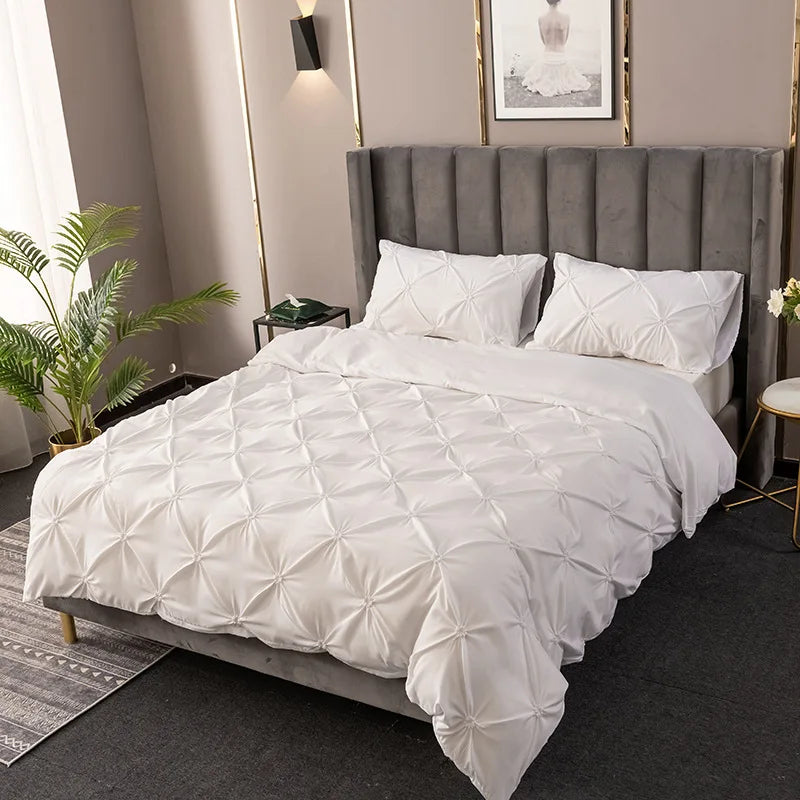 3D Pinch Pleated Duvet Cover Set Solid Durable Bedding - Brass Living