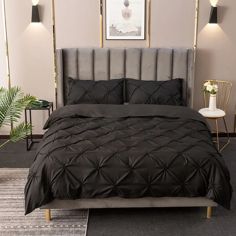 3D Pinch Pleated Duvet Cover Set Solid Durable Bedding - Brass Living