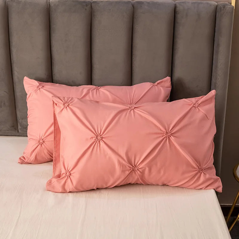 3D Pinch Pleated Duvet Cover Set Solid Durable Bedding - Brass Living