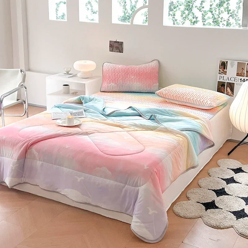 Cool Feeling Summer Blanket Set Latex Bed Mat Comforter - Brass Living