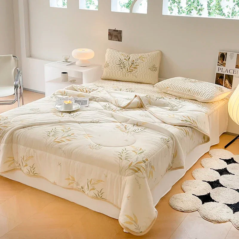 Cool Feeling Summer Blanket Set Latex Bed Mat Comforter - Brass Living