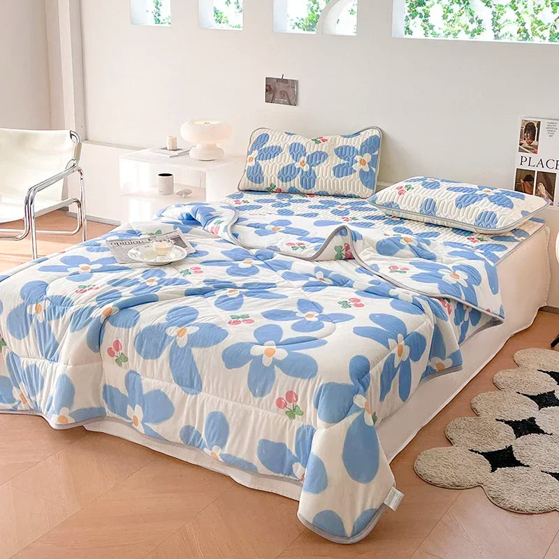 Cool Feeling Summer Blanket Set Latex Bed Mat Comforter - Brass Living