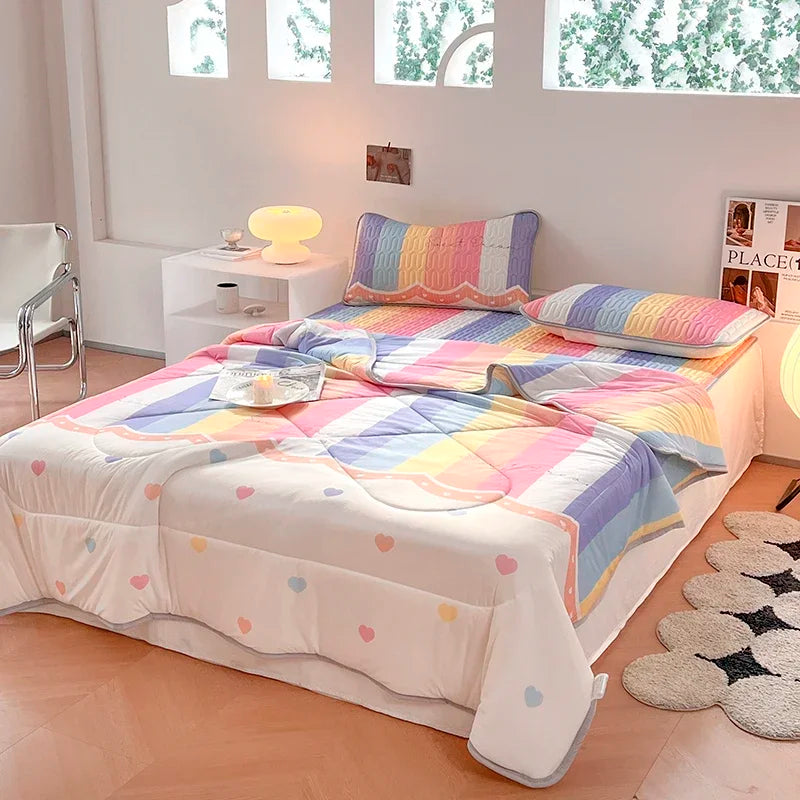 Cool Feeling Summer Blanket Set Latex Bed Mat Comforter - Brass Living