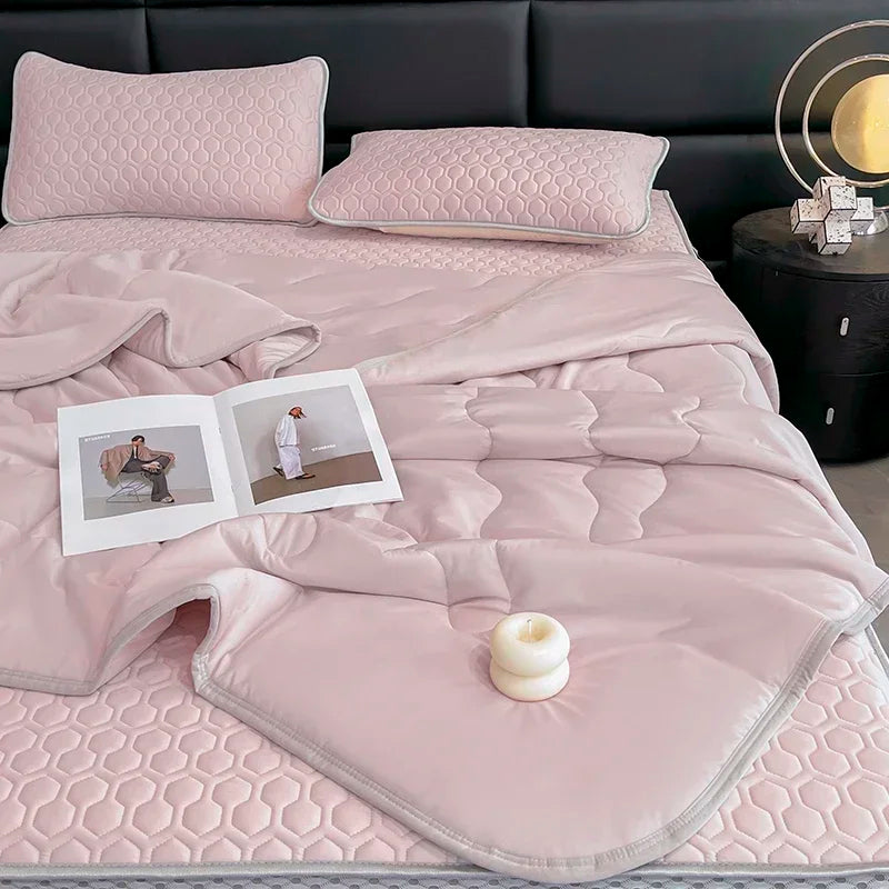 Cool Feeling Summer Blanket Set Latex Bed Mat Comforter - Brass Living
