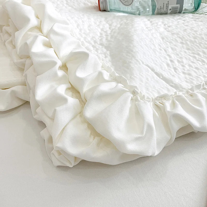 Fresh Flower Embroidered Summer Blanket Ruffled Quilted Comforter - Brass Living