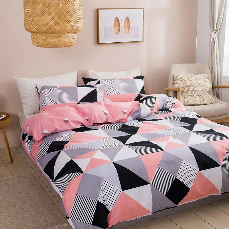 Geometric Print Queen Bedding Set Soft Comfortable Duvet Cover - Brass Living