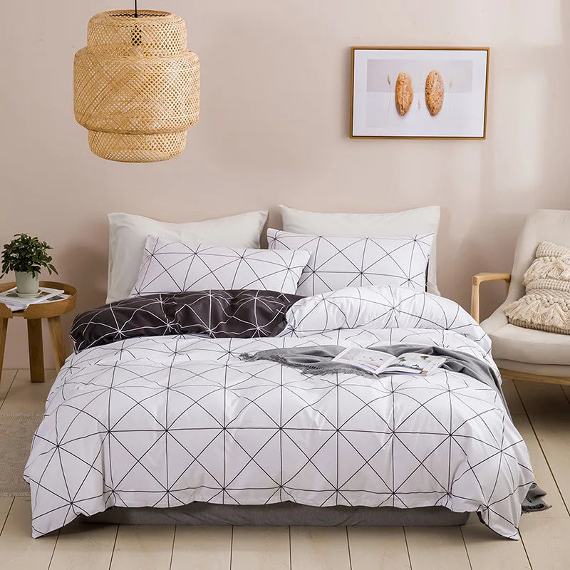 Geometric Print Queen Bedding Set Soft Comfortable Duvet Cover - Brass Living