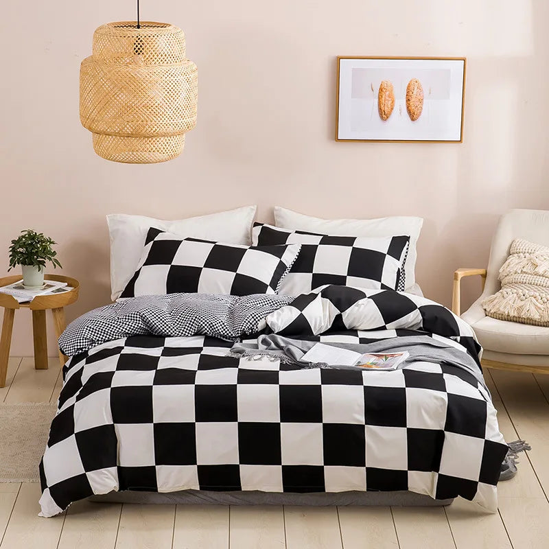 Geometric Print Queen Bedding Set Soft Comfortable Duvet Cover - Brass Living