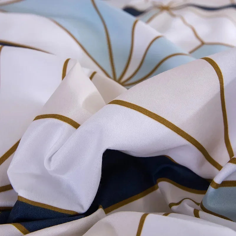 Geometric Print Queen Bedding Set Soft Comfortable Duvet Cover - Brass Living