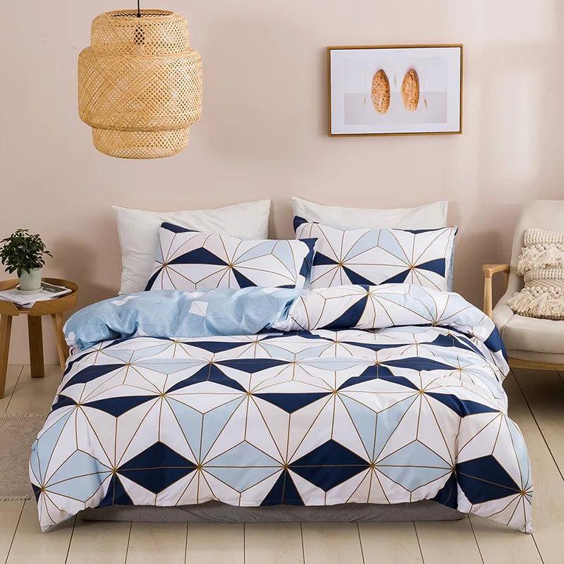 Geometric Print Queen Bedding Set Soft Comfortable Duvet Cover - Brass Living