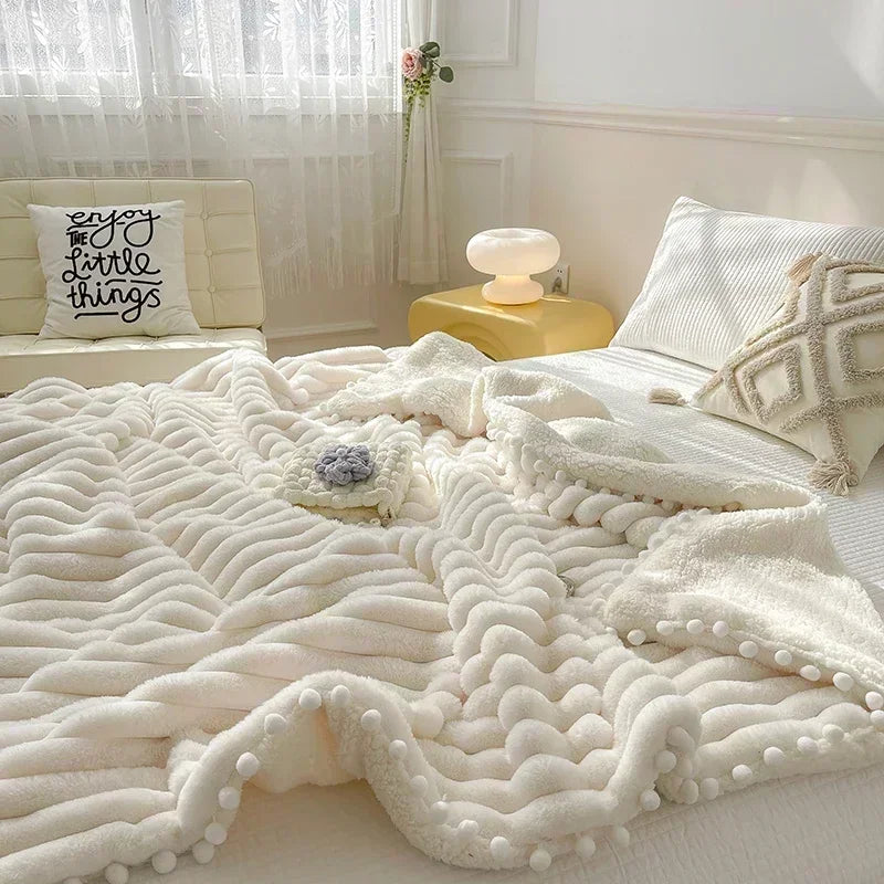 Tuscan Faux Rabbit Fur Warm Blanket Faux Lamb's Wool Sofa - Brass Living
