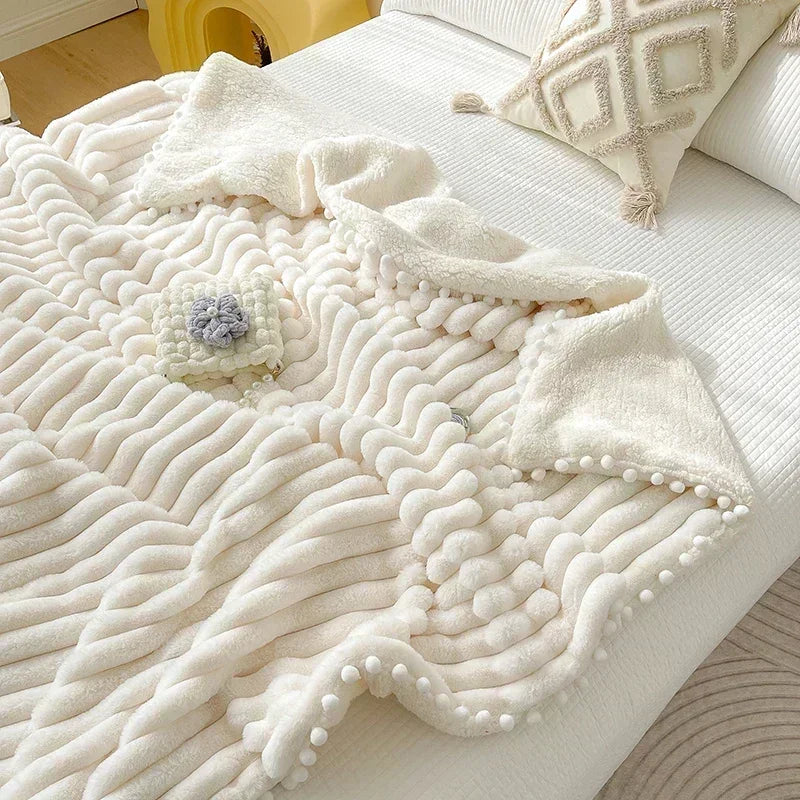 Tuscan Faux Rabbit Fur Warm Blanket Faux Lamb's Wool Sofa - Brass Living