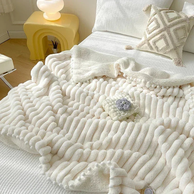 Tuscan Faux Rabbit Fur Warm Blanket Faux Lamb's Wool Sofa - Brass Living