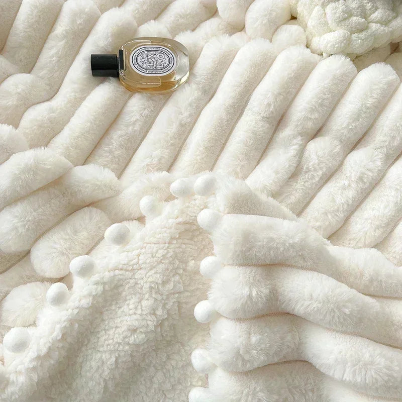 Tuscan Faux Rabbit Fur Warm Blanket Faux Lamb's Wool Sofa - Brass Living