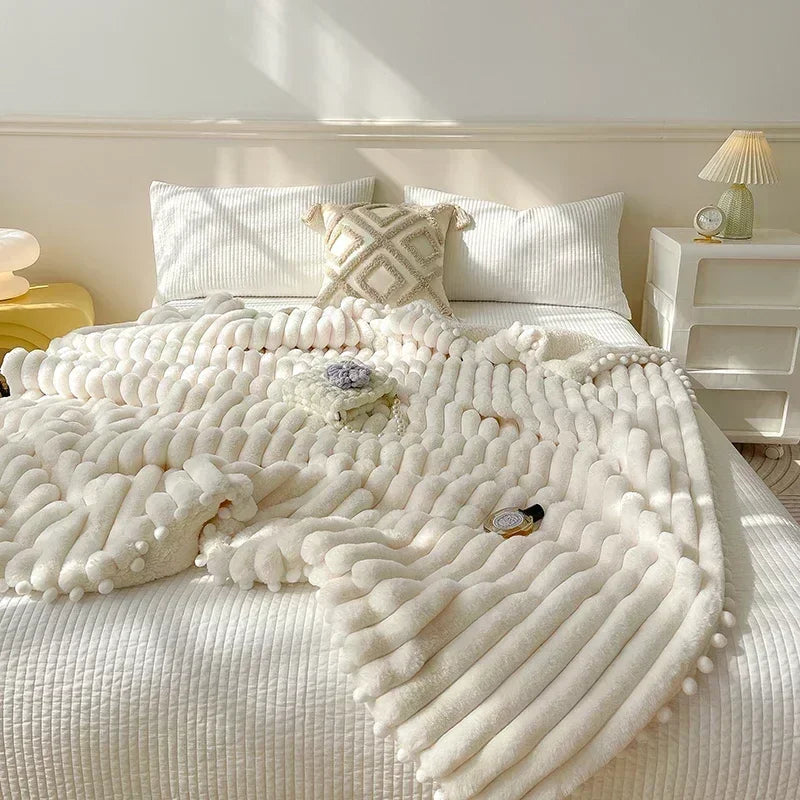 Tuscan Faux Rabbit Fur Warm Blanket Faux Lamb's Wool Sofa - Brass Living
