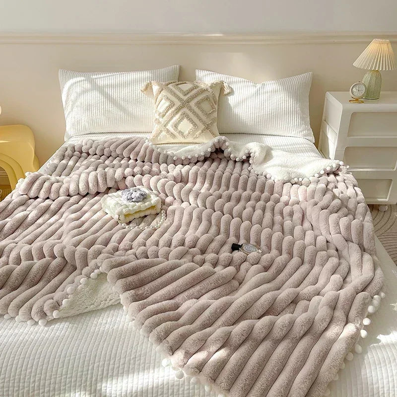 Tuscan Faux Rabbit Fur Warm Blanket Faux Lamb's Wool Sofa - Brass Living