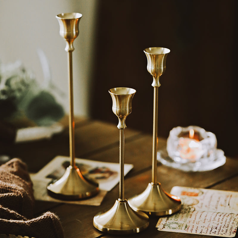 3pc Brass Gold Decorative Candlestick Holders Set - Brasss Living