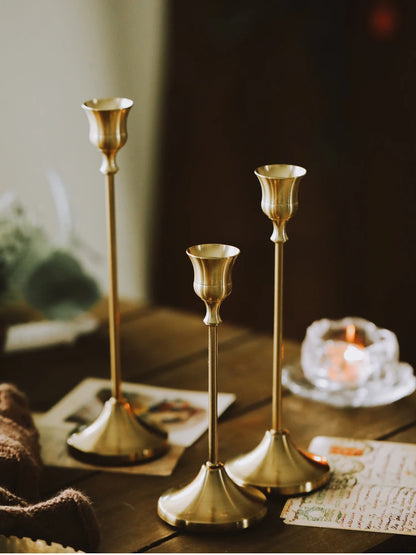 3pc Brass Gold Decorative Candlestick Holders Set - Brasss Living