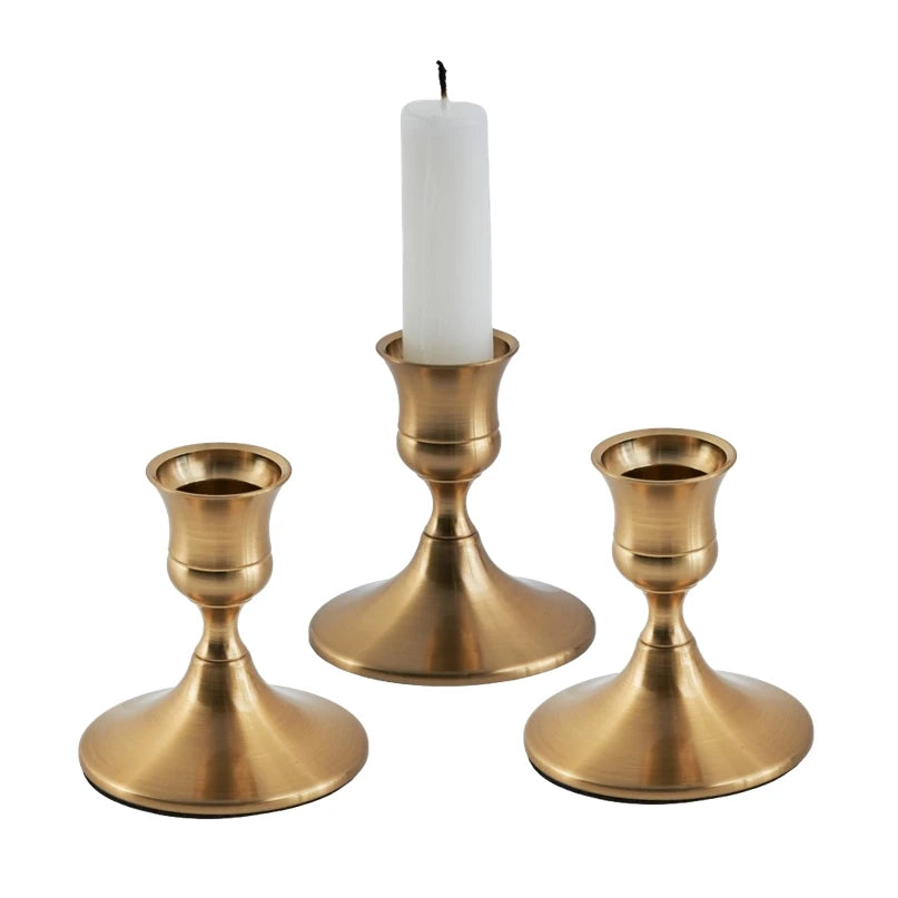 3pc Brass Gold Decorative Candlestick Holders Set - Brasss Living