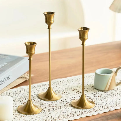 3pc Brass Gold Decorative Candlestick Holders Set - Brasss Living