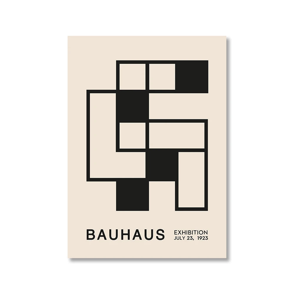 Abstract Bauhaus Geometric Vintage Black Beige Canvas Art - Brasss Living