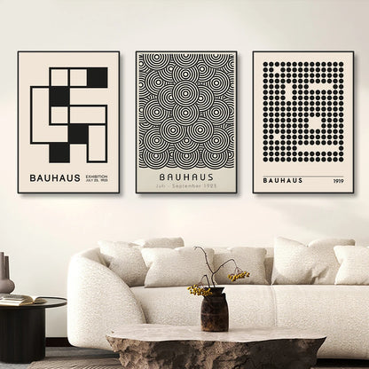 Abstract Bauhaus Geometric Vintage Black Beige Canvas Art - Brasss Living