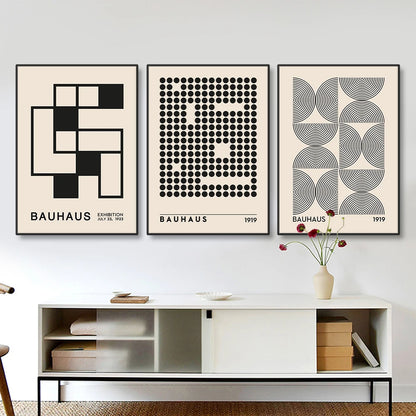 Abstract Bauhaus Geometric Vintage Black Beige Canvas Art - Brasss Living