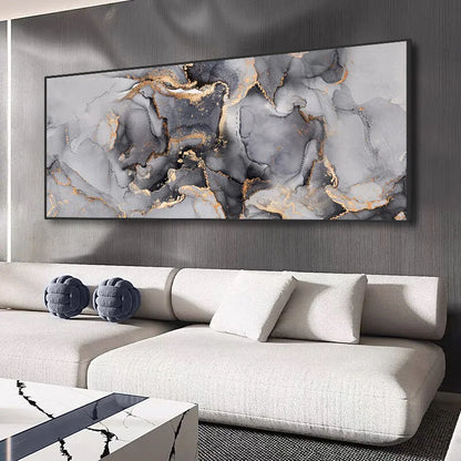 Abstract Black Gold Luxury Marble Texture Canvas Painting - Brasss Living