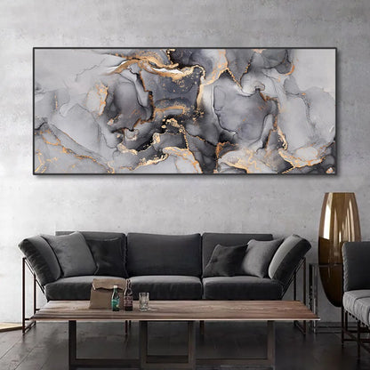 Abstract Black Gold Luxury Marble Texture Canvas Painting - Brasss Living