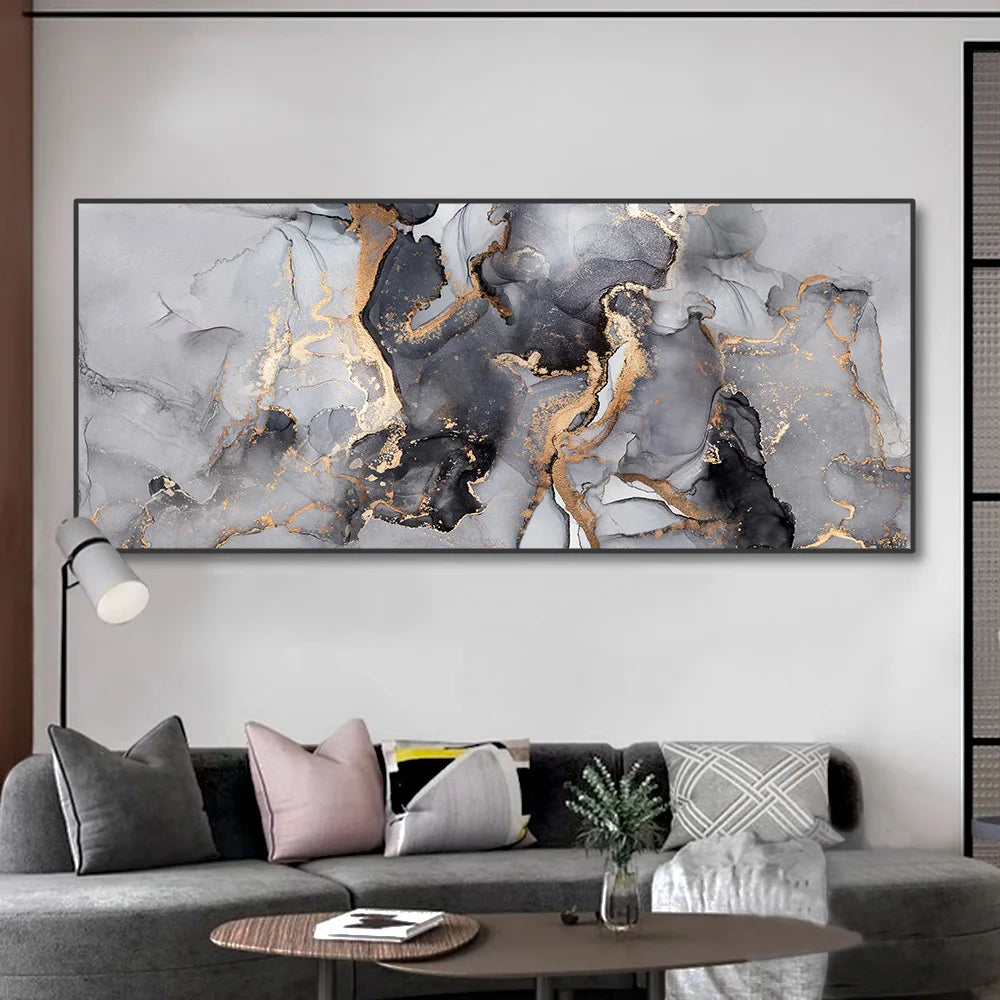 Abstract Black Gold Luxury Marble Texture Canvas Painting - Brasss Living