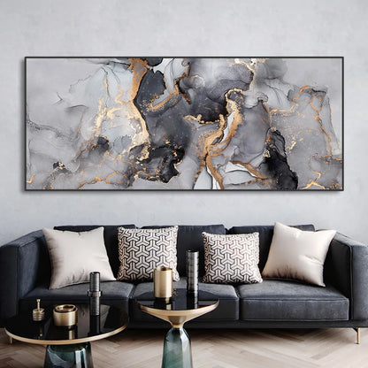 Abstract Black Gold Luxury Marble Texture Canvas Painting - Brasss Living