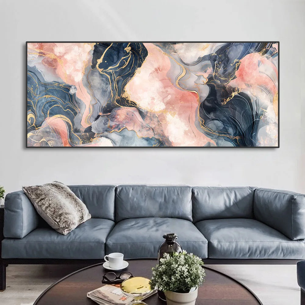 Abstract Black Gold Luxury Marble Texture Canvas Painting - Brasss Living