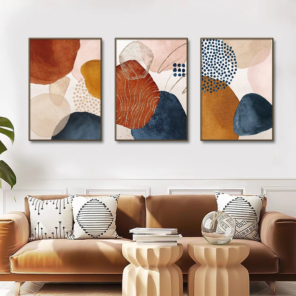 Abstract Geometric Line Orange Watercolor Canvas Wall Art Prints - Brasss Living