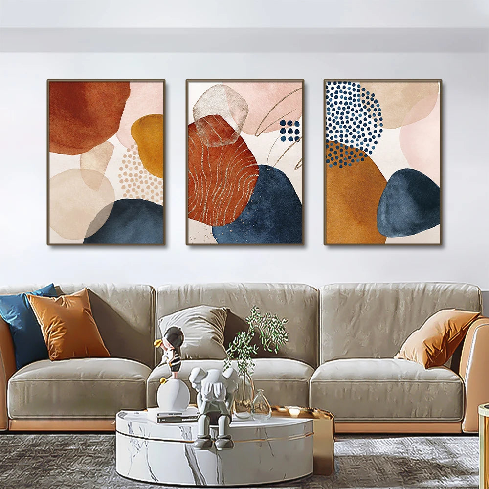 Abstract Geometric Line Orange Watercolor Canvas Wall Art Prints - Brasss Living