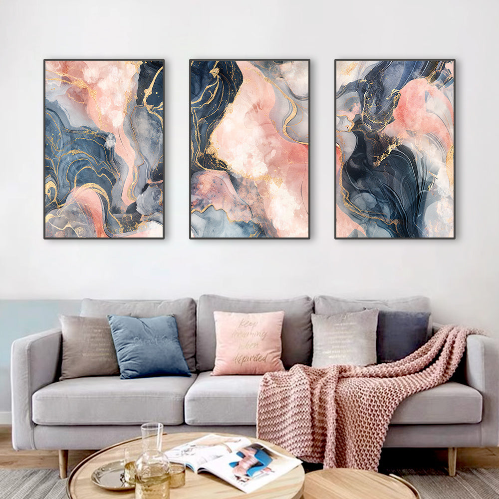 Abstract Pink Ink Marble Texture Canvas Wall Art Prints - Brasss Living