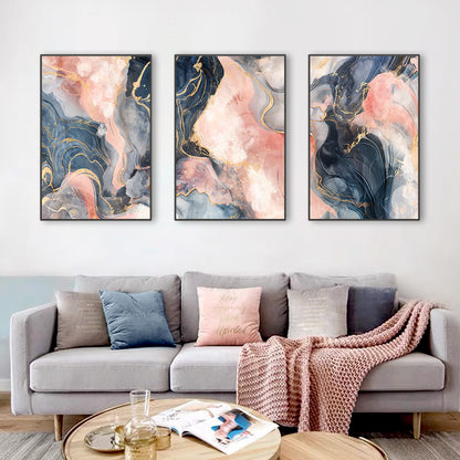 Abstract Pink Ink Marble Texture Canvas Wall Art Prints - Brasss Living