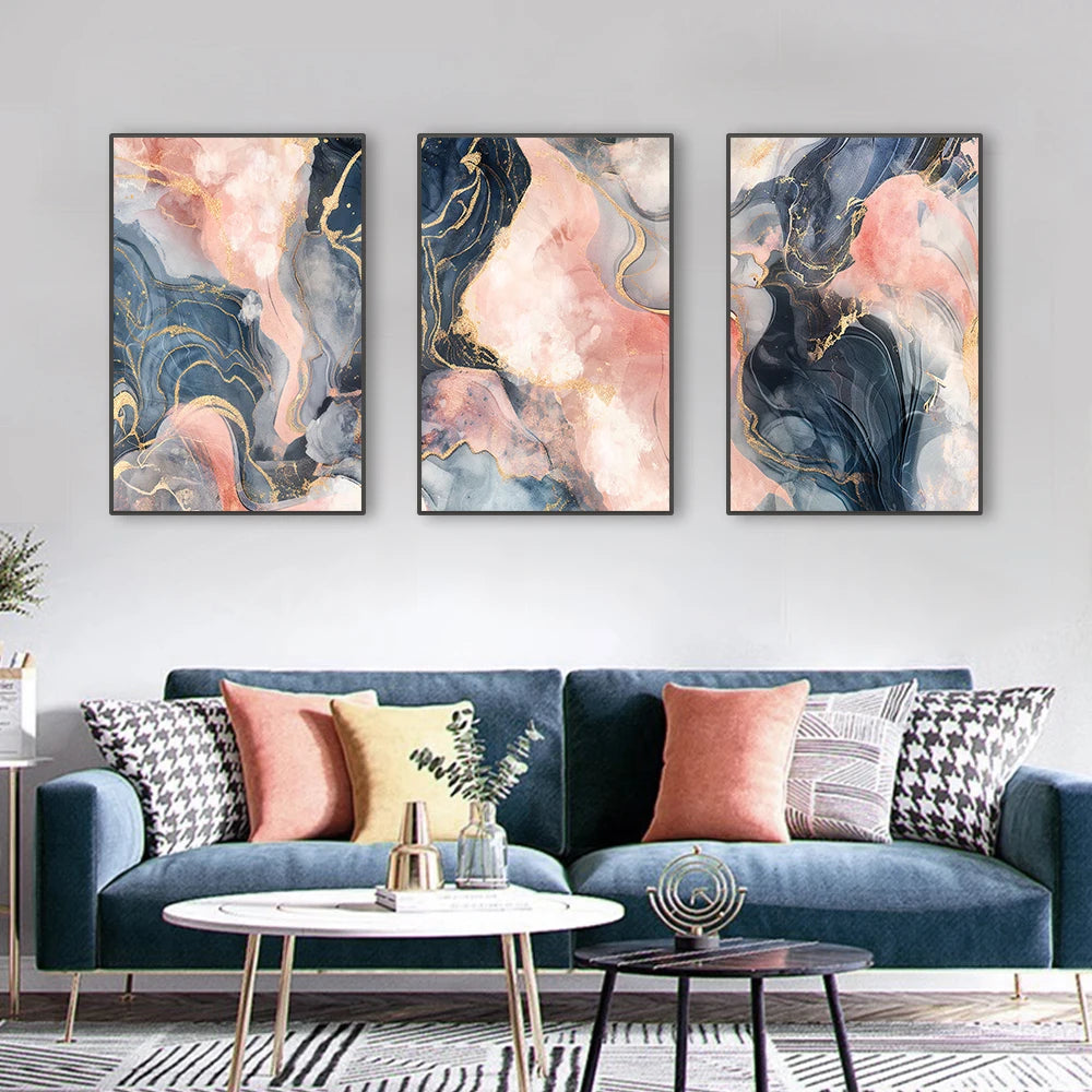 Abstract Pink Ink Marble Texture Canvas Wall Art Prints - Brasss Living