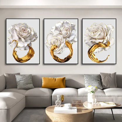 Abstract White Rose Gold Ink Splash Canvas Wall Art Prints - Brasss Living