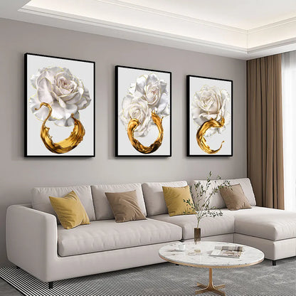 Abstract White Rose Gold Ink Splash Canvas Wall Art Prints - Brasss Living