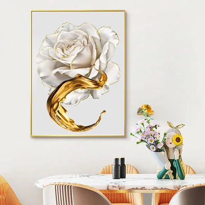 Abstract White Rose Gold Ink Splash Canvas Wall Art Prints - Brasss Living