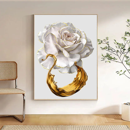 Abstract White Rose Gold Ink Splash Canvas Wall Art Prints - Brasss Living