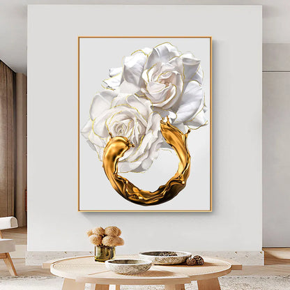 Abstract White Rose Gold Ink Splash Canvas Wall Art Prints - Brasss Living