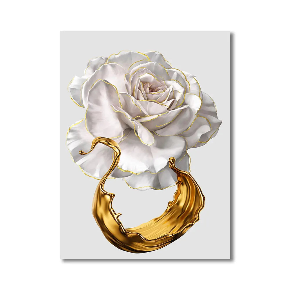 Abstract White Rose Gold Ink Splash Canvas Wall Art Prints - Brasss Living