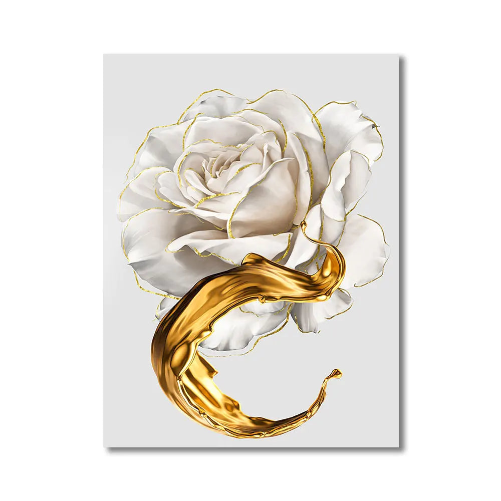 Abstract White Rose Gold Ink Splash Canvas Wall Art Prints - Brasss Living