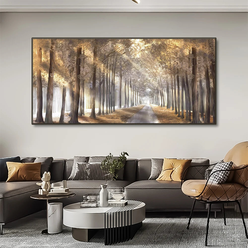 Autumn Nature Forest Foggy Landscape Tree Canvas Wall Art Prints - Brasss Living