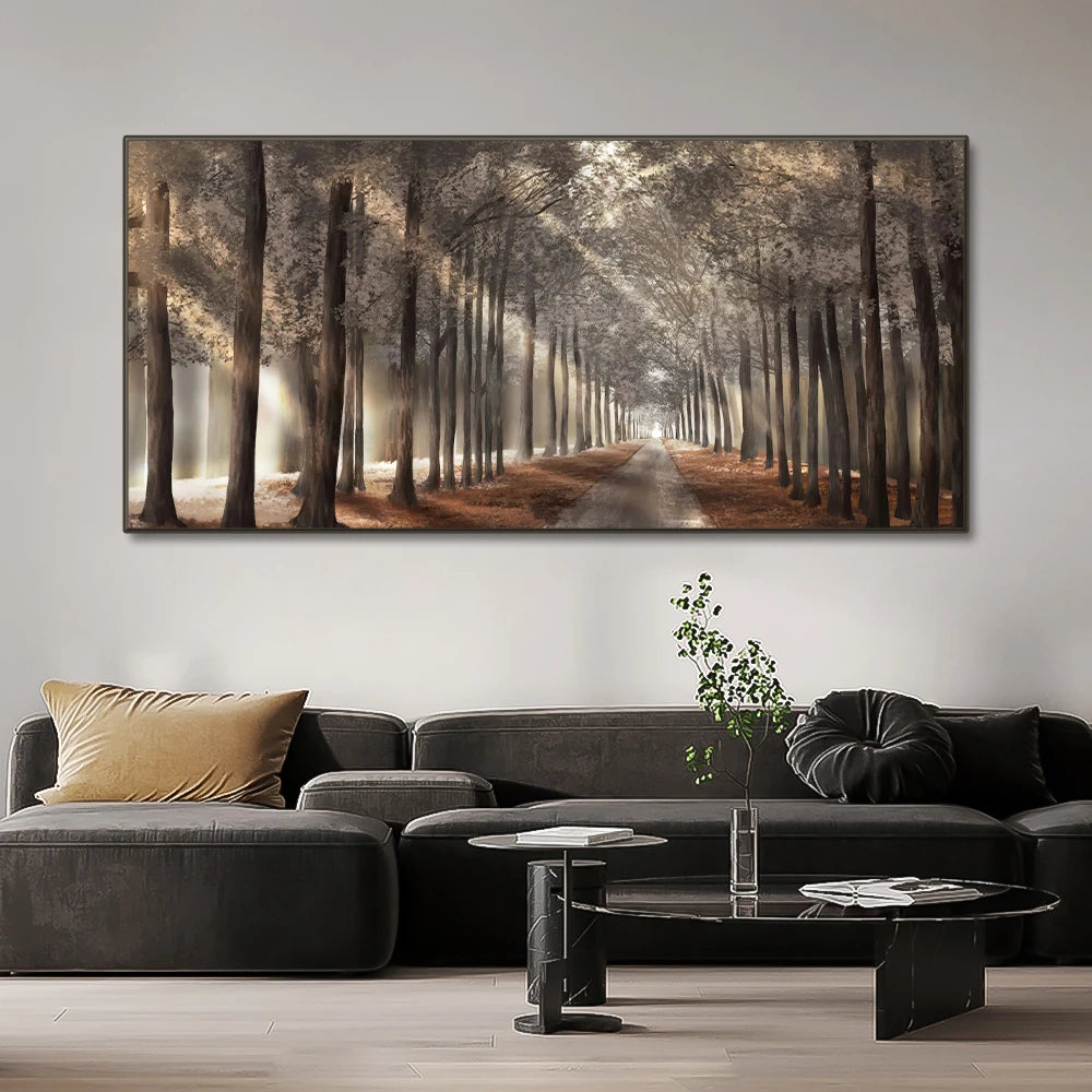 Autumn Nature Forest Foggy Landscape Tree Canvas Wall Art Prints - Brasss Living