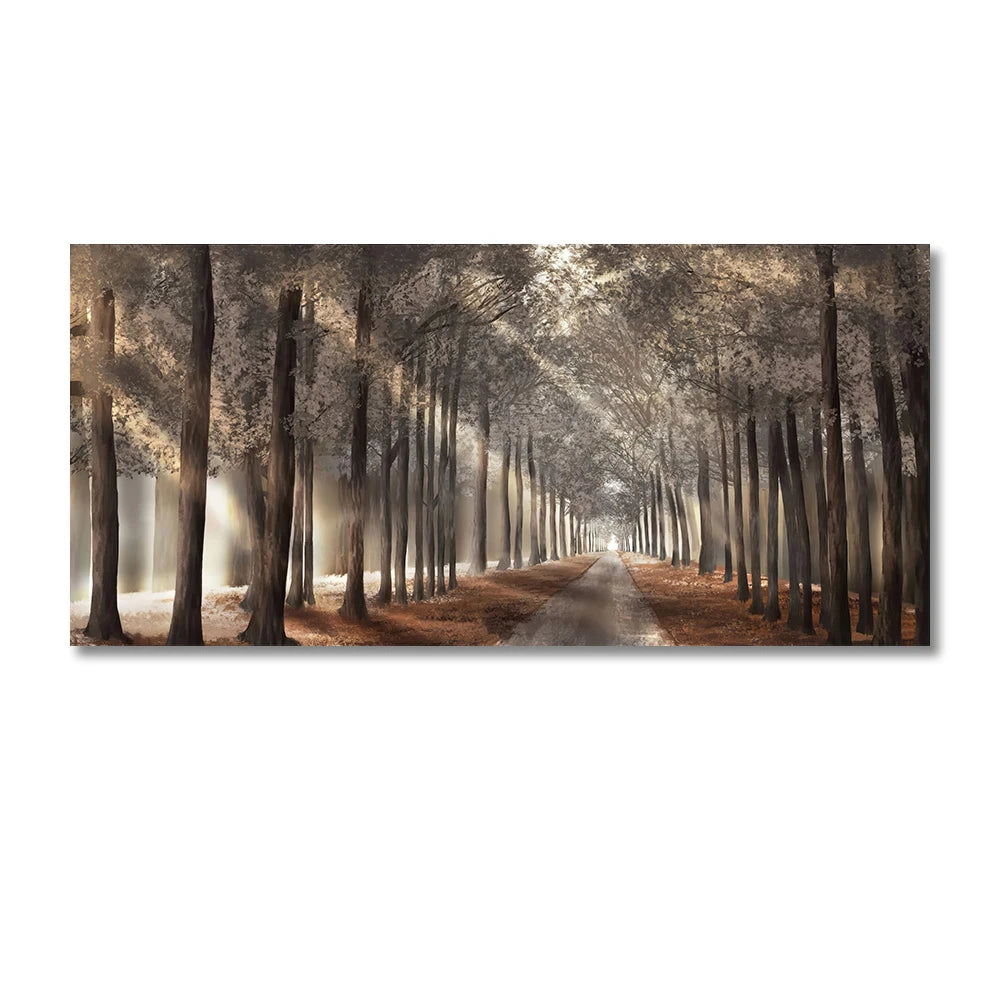 Autumn Nature Forest Foggy Landscape Tree Canvas Wall Art Prints - Brasss Living