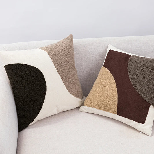 Beige Coffee Brown Neutral Abstract Block Pillow Cushion Cover - Brasss Living